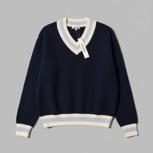 Vigoss Navy Varsity V-Neck Sweater XL • Preppy Striped Knit Pullover